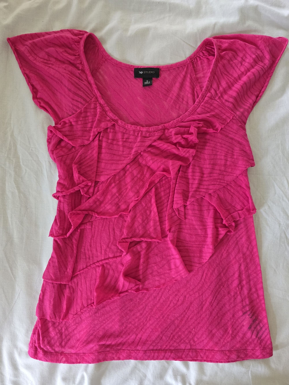 Pink Ruffle Scoop Neck Women's Top